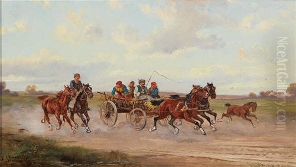 Hungarian Market Wagon Oil Painting by Alfred (A. Stone) Steinacker