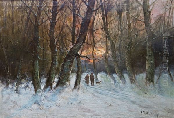 Abendstimmung Im Verschneiten Wald Oil Painting by Eduard Steinbach