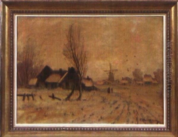 Winterliche Dorflandschaft Mit Windmuhle Oil Painting by Eduard Steinbach