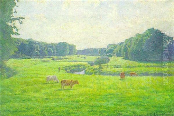 Kuhe Im Alstertal Oil Painting by Eduard Steinbach