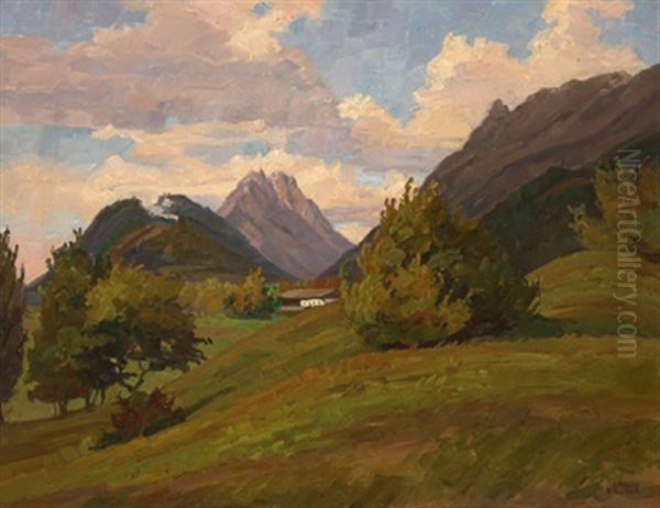 Gebirgslandschaft Mit Gehoft Oil Painting by Erwin Steiner