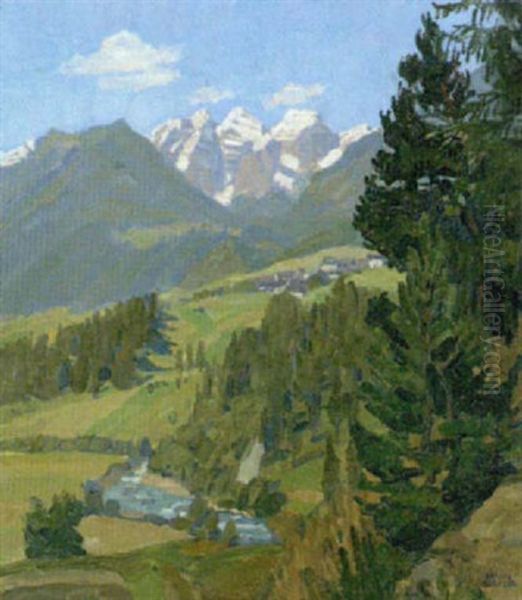 Die Kalkkogel In Den Stubaier Alpen Oil Painting by Erwin Steiner