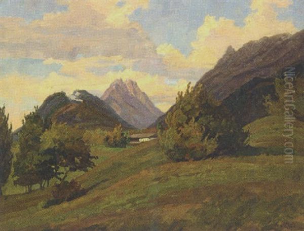 Gebirgslandschaft Mit Gehoft Oil Painting by Erwin Steiner