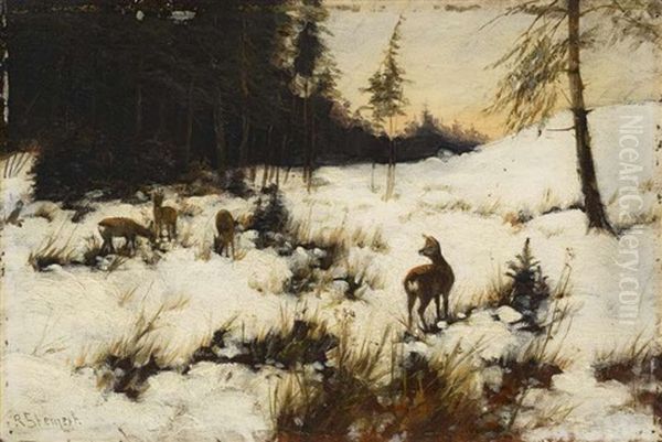 Rehe Am Waldrand Oil Painting by Robert Steiner