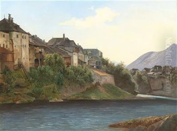 Scene Of Waidhofen On The River Ybbs Oil Painting by Franz Steinfeld