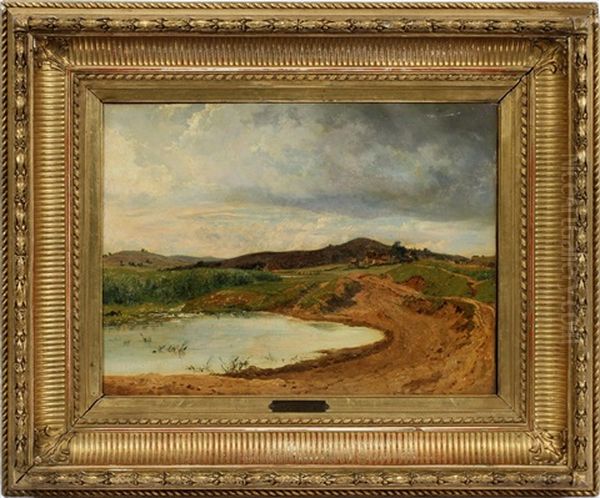 Hilly Landscape With Lake Oil Painting by Franz Steinfeld