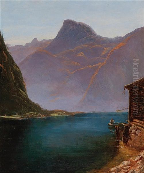 Motif Of Lake Hallstatt Oil Painting by Franz Steinfeld