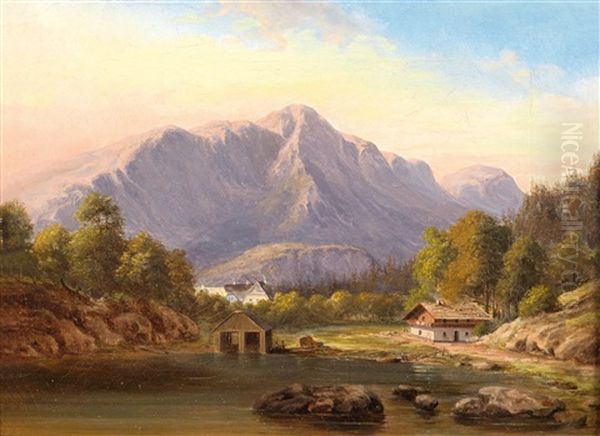 Motif Of The Salzkammergut Oil Painting by Franz Steinfeld