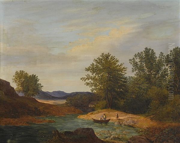 Bachlauf In Bewaldeter Gebirgslandschaft Oil Painting by Franz Steinfeld