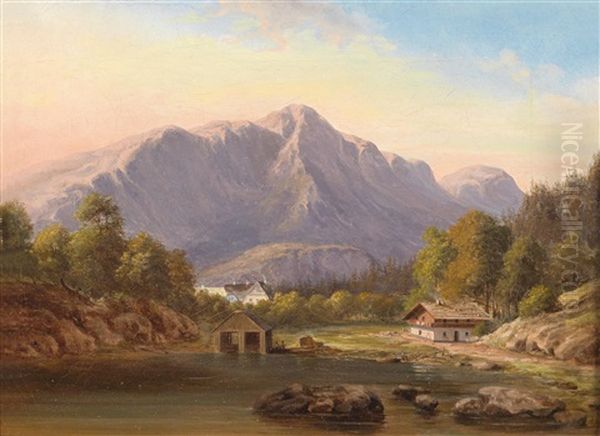 Motif Of The Salzkammergut Oil Painting by Franz Steinfeld