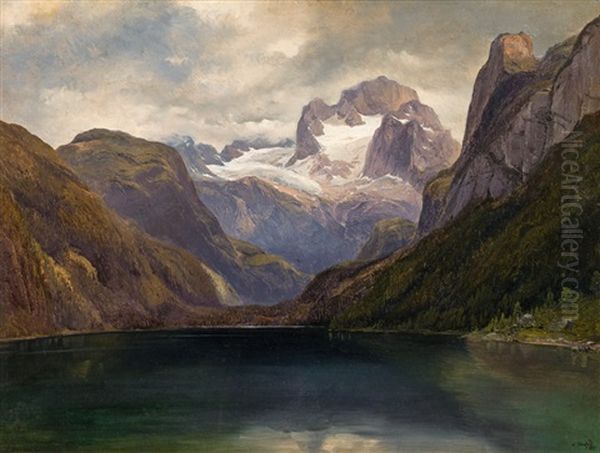 View Of Lake Gosau And Dachstein Oil Painting by Wilhelm Steinfeld