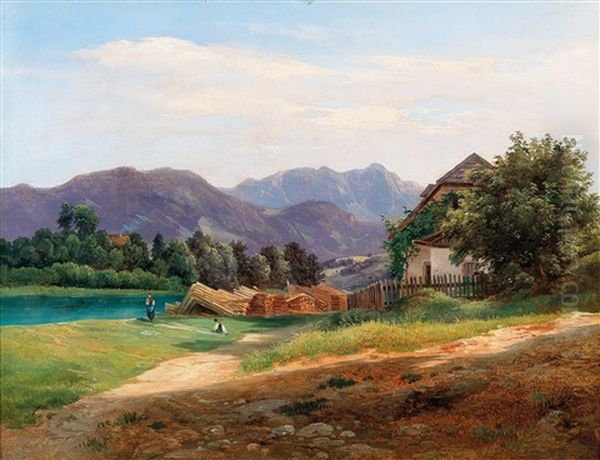 Landscape With Stored Timber Oil Painting by Wilhelm Steinfeld