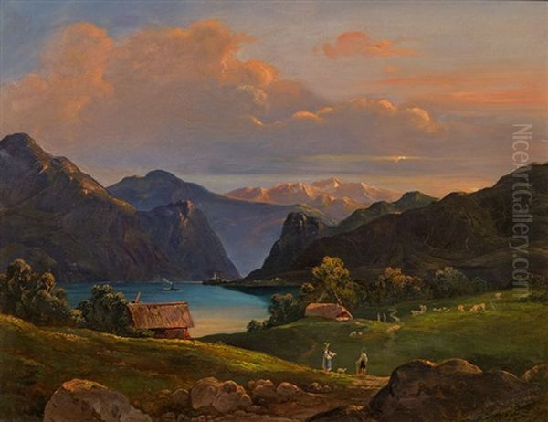 Blick Auf Den Traunsee Oil Painting by Wilhelm Steinfeld