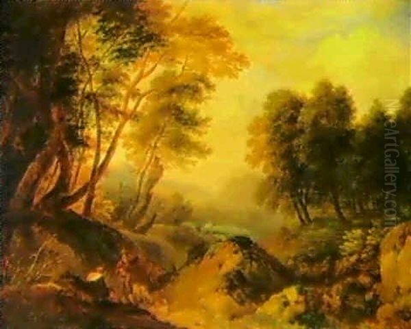 Waldlandschaft Mit Jagern Oil Painting by Joseph Steingrubel