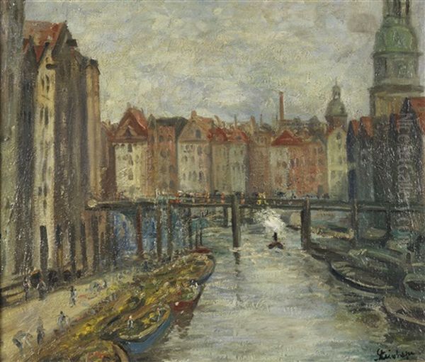 Fleet Mit Reimersbrucke Und Katharinenkirche, Hamburg Oil Painting by Heinrich Steinhagen