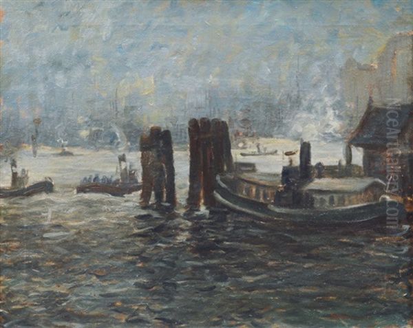 Barge In The Port Of Hamburg by Heinrich Steinhagen