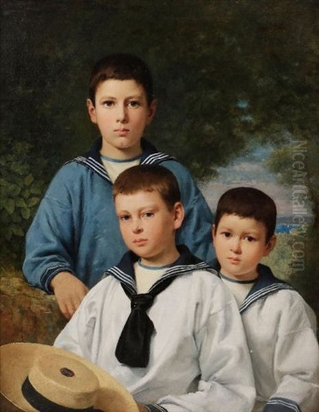 Trois Garcons A Antibes Oil Painting by Friedrich Karl Steinhardt