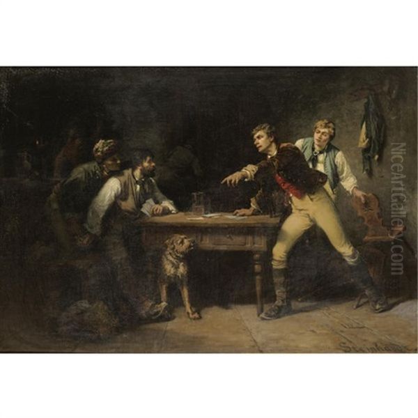 A Dishonest Game Of Cards Oil Painting by Friedrich Karl Steinhardt