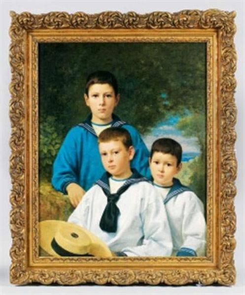 Portrait De Famille, Les Trois Freres Oil Painting by Friedrich Karl Steinhardt