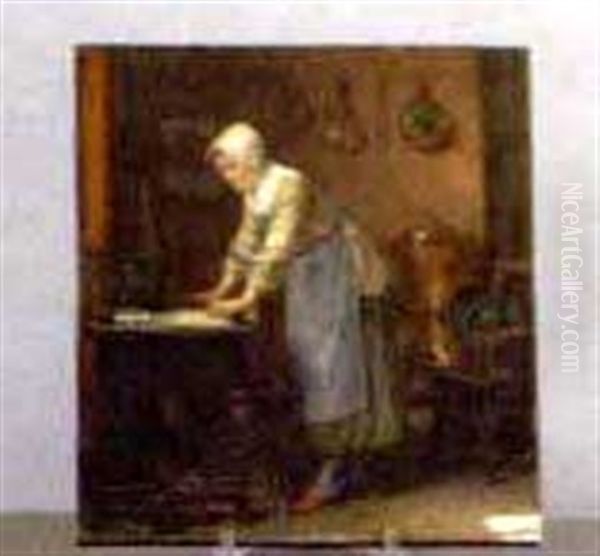 Interior Scene Of A Woman In A Kitchen Oil Painting by Adolphe Charles Edouard Steinheil