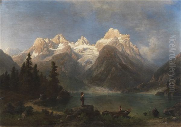 Gebirgslandschaft Mit Gletscher Und Bergsee Oil Painting by Heinrich Steinike