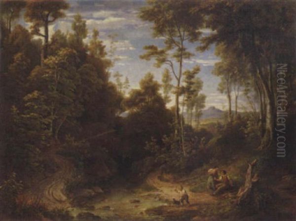 Landschaft Mit Rastenden Reisenden Oil Painting by Julius Steinkopf