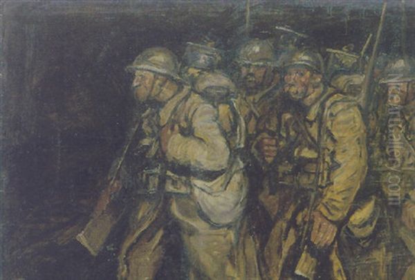 Nachtlicher Vormarsch Von Infanteristen Oil Painting by Christian Gottlieb (Theophile) Steinlen