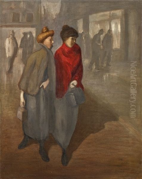 Les Trottins Oil Painting by Theophile Alexandre Steinlen