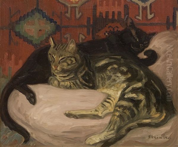 Two Lying Cats Oil Painting by Theophile Alexandre Steinlen