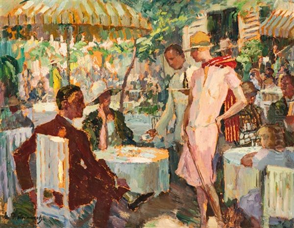 Auf Der Terrasse Eines Cafes Oil Painting by Beppo (Joseph) Steinmetz