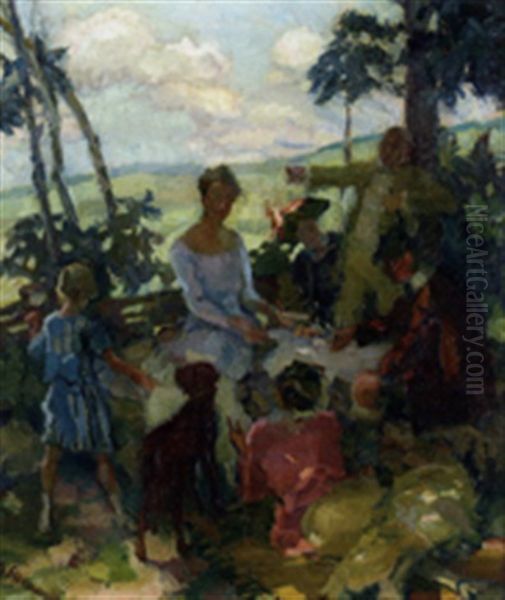 Heitere Gesellschaft Im Garten Oil Painting by Beppo (Joseph) Steinmetz