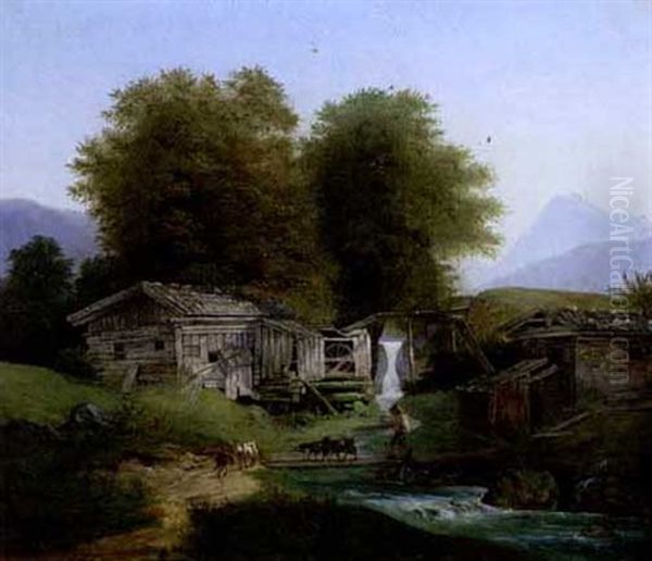 Bergmuhle In Sommerlandschaft Oil Painting by Ludwig Steinmetz