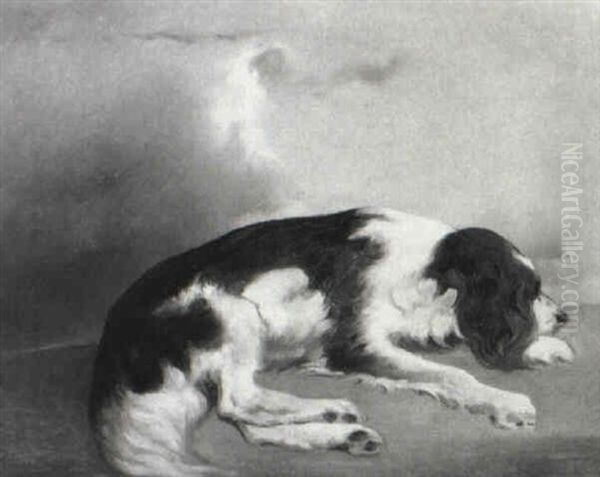 Liegender Hund Oil Painting by Leopold Steinrucker