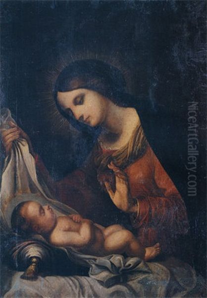 Virgin With Child Oil Painting by Dimitrios Stelakatos