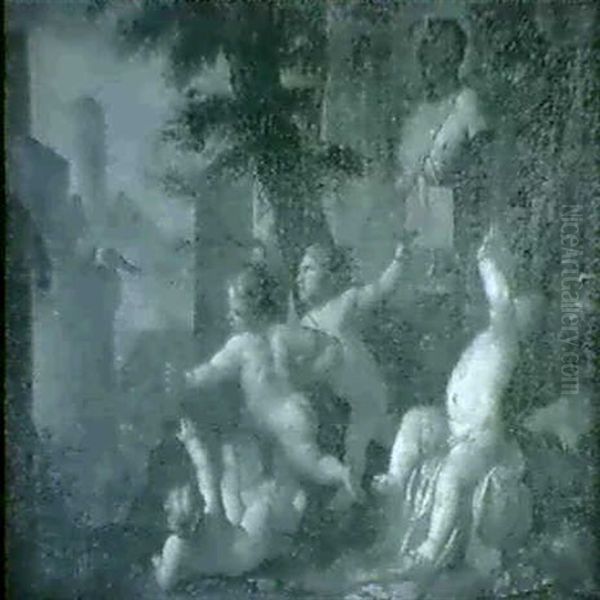 Ruinlandskap Med Putti Oil Painting by Giacomo Stella