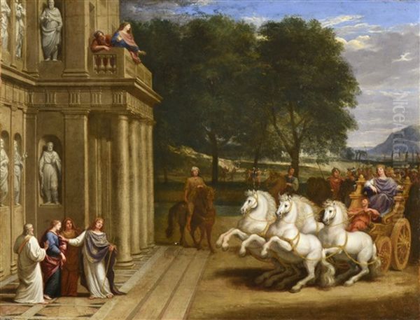 Achille Se Presente Devant Agamemnon Pour Recevoir Comme Fiancee Sa Fille Iphigenie (?) Oil Painting by Jacques Stella