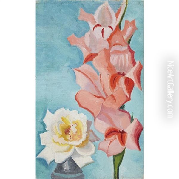 White Rose And Pink Gladioli Oil Painting by Joseph Stella