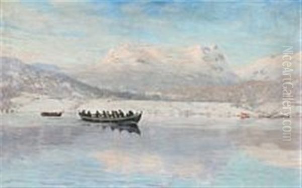 View From A Norwegian Fjord Oil Painting by Gudmund Stenersen