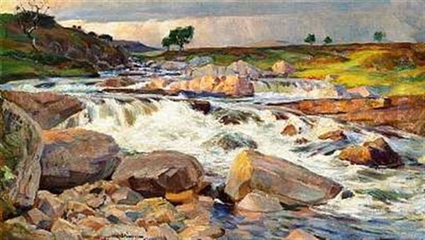 Norsk Landskab Med Brusende Fos Oil Painting by Gudmund Stenersen