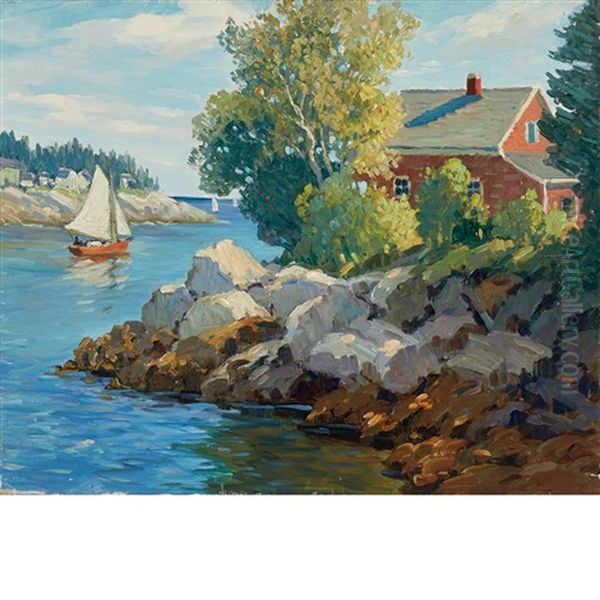 Red Cottage (new Harbor, Maine) Oil Painting by George J. Stengel