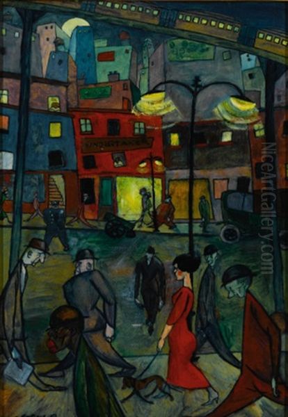 Under The El Oil Painting by Hans Stengel