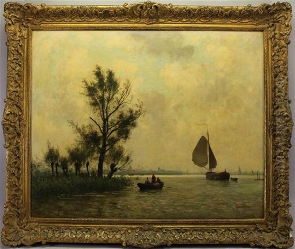 River With Boats Oil Painting by Alphonse Stengelin