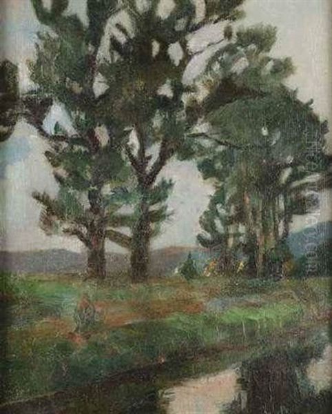 Landschaft Mit Baumen Oil Painting by Hermann Stenner