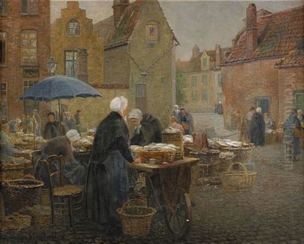 Fiskforsaljerskor, Brugge Oil Painting by Oscar Stenvall