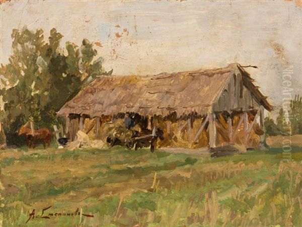 Village Scene Oil Painting by Aleksei Stepanovich Stepanov