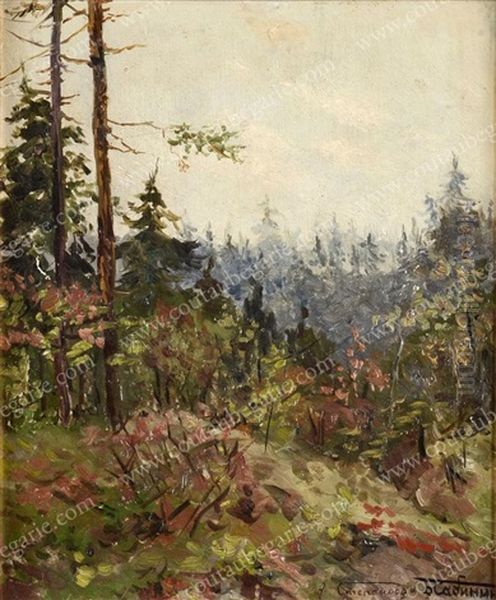 Vue D'une Foret Russe Avec Sapins Oil Painting by Aleksei Stepanovich Stepanov