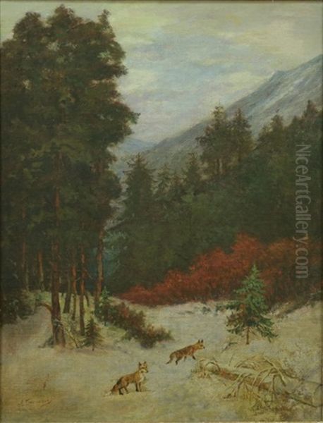 Two Foxes In The Forest Oil Painting by Alexandr Nikoalevich Stepanov