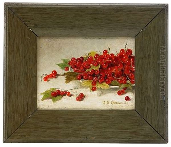 Still Life With Red Currants Oil Painting by Alexandr Nikoalevich Stepanov