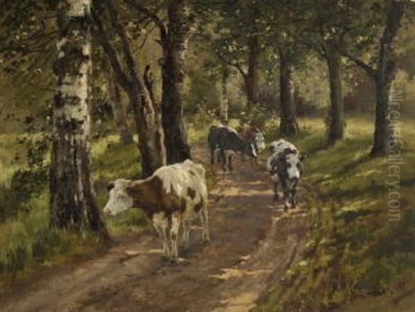 Kuhe Auf Dem Heimweg Oil Painting by Alexandr Nikoalevich Stepanov