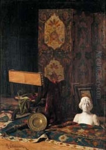 Interieur Au Paravent Oil Painting by Klawdi Petrovitch Stepanov